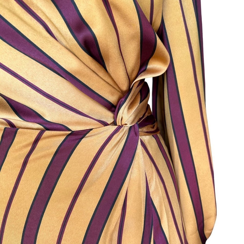 Skies are Blue Womens Maxi DressXS Camel Burgundy Stripe Puff Sleeve Side Slit - Picture 5 of 10